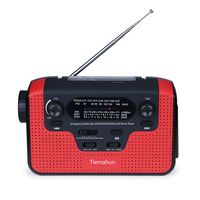 Tiemahun NOAA Weather Alert Emergency Radio WB/FM/AM/SW, Solar/Hand Crank Windup, MP3 Music Radio, 2300mAh Mobile Phone Charger LED Flashlight Reading Lamp TF Card Speaker (Red)