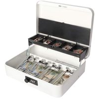 Jssmst Locking Large Metal Cash Box with Money Tray, Money Box with Combination Lock, White, SM-CB0511L