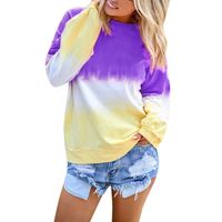 haoricu Women's Casual Triple Color Block Long Sleeve Pullover Loose Lightweight Tops Sweatshirts Purple