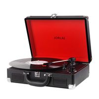 Vinyl Record Player JORLAI Turntable, 3 Speed Bluetooth Record Player Suitcase with Built in Speakers/ Rechargable Battery/ Vinyl-to-MP3 Recording/ Headphone Jack/ Aux Input/ RCA Line Out (Black)