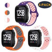 CAVN 3-Pack Compatible Fitbit Versa Bands for Men Women, Sweat Resistant Replacement Accessory Strap Bracelet Compatible Fitbit Versa Smartwtach (L/6.8"-8.9", Purple/Peach+Orange/Grey+White/Peach)