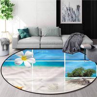 RUGSMAT Beach Washable Creative Modern Round Rug,Caribbean Seaside Pictures Perfect for Any Room, Floor Carpet Diameter-55