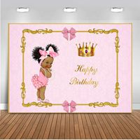 Mehofoto Royal Princess Birthday Party Backdrop 7x5ft Vinyl Africa American Girl Photography Background Pink Bow Crown Royal Princess Birthday Party Banner