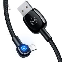 Power Off/On Smart LED Auto Disconnect 90 Degree Right Angle Gamer Nylon Braided Sync Charge USB Data 4FT/1.2M Cable Compatible iPhone/iPad Pro/Air,iPad Mini,iPod (Black (iPhone), 4FT/1.2M)
