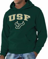Campus Colors NCAA Adult Arch & Logo Gameday Hooded Sweatshirt (USF Bulls - Green, XX-Large)