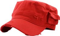 KBK-1465 RED M Vintage Distressed Cadet Army Cap Basic Everyday Military Style Hat