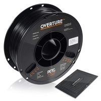 OVERTURE PETG Filament 1.75mm with 3D Build Surface 200 x 200 mm 3D Printer Consumables, 1kg Spool (2.2lbs), Dimensional Accuracy +/- 0.05 mm, Fit Most FDM Printer, Black