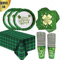 St Patrick's Day Party Supplies Shamrocks Disposable Paper Plates Cups Napkins Tablecloth SERVE 30 for Irish Saint Patrick Party