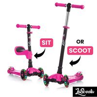 Lascoota 2-in-1 Kick Scooter with Removable Seat Great for Kids & Toddlers Girls or Boys - Adjustable Height w/Extra-Wide Deck PU Flashing Wheels for Children from 2 to 14 Year-Old (Pink)