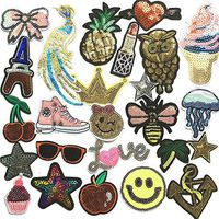 Libiline Embroidered Sequins Patch Sew On/Iron On Patch Applique Clothes Dress Plant Hat Jeans Sewing Flowers Applique DIY Accessory Owl Peacock Star Fruit Sweet Love Bee (Sequin Patch)