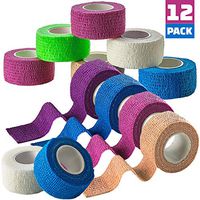Self Adherent Cohesive Wrap Bandages - (Pack of 12 Rolls) 1 Inch X 5 Yards with Strong Elastic and Colorful First Aid Tape for Sprain Swelling and Soreness on Wrist and Ankle (Rainbow Color)