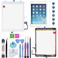 OmniRepairs Touch Screen Glass Digitizer Assembly OEM Replacement with Home Button Compatible for iPad 5 (5th Generation) Models A1822 A1823 with Adhesive Tape and Repair Toolkit (Silver)