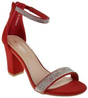 TOP Moda Gallery 45 Womens Chunky Heel Single Band Platform Rhinestone Dress Sandals Red 7