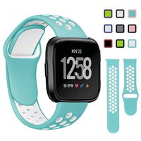 Lintelek Silicone Replacement Bands Compatible with Fitbit Versa, Eco-Friendly Wristband Breathable Soft Bands Washable Straps for 5.5-8.5 Inches, Quick Drying (Large, Green White)