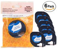6/Pack LM Tapes - Premium Black on White Polyester Compatible Tape for LetraTag Printers, Replaces Dymo 91331 Letra TAG
