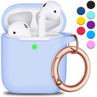 R-fun AirPods Case Cover with Circle Keychain, Full Protective Silicone AirPods Accessories Skin Cover for Women Girl with Apple AirPods Wireless Charging Case,Front LED Visible-Sky Blue