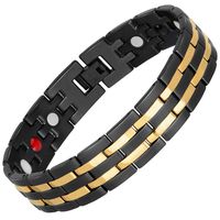 Qucasyl 4 in 1 Bio Elements Energy Titanium Steel Magnetic Bracelet for Men Adjustable for Arthritis Pain Relief Perfect Health, Gold Black