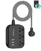 Travel Power Strip Non Surge Protector with 3 USB Ports 3 Outlets, 5ft Heavy Duty Braided Extension Cord, Wall Mount, Flat Plug, Multi Outlet Extender for Cruise Ship, Home, Dorm Room- Black