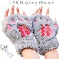 Kbinter USB 2.0 Powered Stripes Heating Pattern Knitting Wool Cute Heated Paw Gloves Fingerless Hands Warmer Mittens Laptop Computer Warm Gloves for Women Men Girls Boys (Gray)