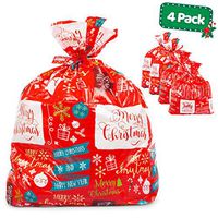 Large Christmas Gift Bags – Set of 4 Xmas Present 36”x44” Jumbo Extra Large Gift Bags Wrapping - Plastic Giant Gift Bags for Huge Gifts - Heavy Duty Big Gift Sack Set with Tags & String Ties