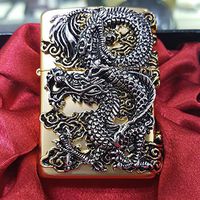 [Zippo] Flying Dragon Gold Lighter / Genuine Authentic / Original Packing (6 Flints set Free Gift)