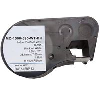SIKOT MC-1500-595-WT-BK Cartridge with Ribbon,High Adhesion Vinyl Label Tape Black on White Vinyl Film Compatible with Brady BMP51 and BMP53 Label Printers - 25' Length, 1.5" Width