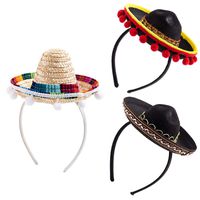 3Pcs Cinco De Mayo Sombrero Headband, Fiesta Sombrero Party Hats with Ball Fringe Decoration for Carnivals Festivals, Dia De Muertos, Coco Theme, Wedding, Birthdays and Party Supplies Black