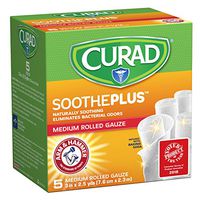 CURAD SoothePLUS Rolled Gauze with ARM & Hammer Baking Soda, 3" x 2.5 yds, 5 Count