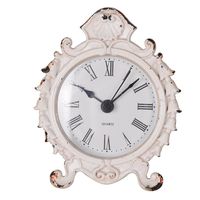 NIKKY HOME Baroque Style Pewter Quartz Small Round Table Clock 3.12'' by 1.35'' by 3.87'', White