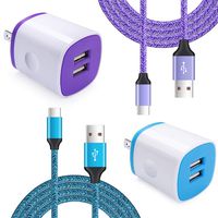 Type C Charger Plug (4 in 1), AndHot Dual USB Wall Charger Adapter with 2Pack 6ft Fast Charging USB C Cable Compatible with LG Stylo 4, Samsung S10 S9 S8, Moto G7/G6/X4/Z3/Z2, Pixel 3 2 XL, OnePlus 6T