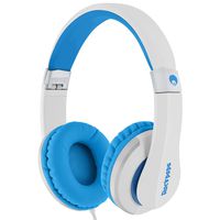 RockPapa I22 Foldable Adjustable On Ear Headphones with Microphone for Kids/Adults iPhone iPad iPod Tablets MP3/4 DVD Computer White/Blue
