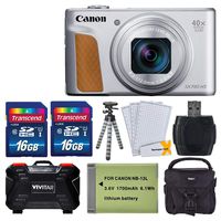Canon PowerShot SX740 Digital Camera (Silver) w/40x Optical Zoom & 3 Inch Tilt LCD - 4K Video, Wi-Fi, NFC, Bluetooth Enabled + 32GB Card + Camera Case + NB-13L Extra Battery + Flexible Tripod