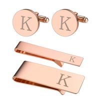 BodyJ4You 4PC Cufflinks Tie Bar Money Clip Button Shirt Personalized Initials Letter K Gift Set