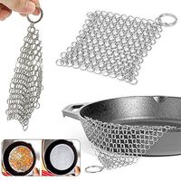 PAFUWEI 3 Pack 4"x 4" Square Cast Iron Cleaner with Hanging Ring, 316L Stainless Steel Chainmail Scrubber for Cast Iron Pan, Pre-Seasoned Pan, Griddle Pans, BBQ Grills