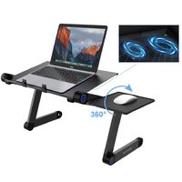 SLYPNOS Adjustable Laptop Stand Folding Portable Standing Desk Cooling Ventilated Aluminum Laptop Riser Tablet Holder Notebook Tray with Cooling Fans, Detachable Mouse Tray for Desk Bed Couch, Black