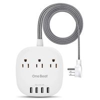 Desktop Power Strip with 3 Outlet 4 USB Ports 4.5A, Flat Plug and 5 ft Long Braided Extension Cords for Home and Office, ETL Listed, White (Renewed)