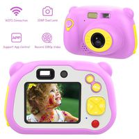 MoKo [Upgraded WiFi Kids Video Camera for Girls Boys Gifts, 1080P HD Screen 12MP Dual Lens Kids Digital Cameras Shockproof Children Selfie Camera with App, Mini Child Camcorder for Age 3-14 - Pink