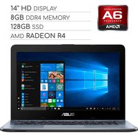 ASUS Vivobook 2019 Premium 14 HD Non-Touch Laptop Notebook Computer, 2-Core AMD A6 2.6GHz, 8GB DDR4 RAM, 128GB SSD, No DVD, Wi-Fi|Bluetooth|Webcam|HDMI|VGA, Windows 10