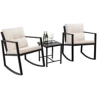 Flamaker 3 Pieces Patio Furniture Set Rocking Wicker Bistro Sets Modern Outdoor Rocking Chair Furniture Sets Cushioned PE Rattan Chairs Conversation Sets with Coffee Table (Beige)