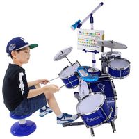 Junior Drum Set for Kids, Mosunx Jazz Drum Kit with Lights, Include Electronic Piano, Microphone Stand, Chair, Cymbals, Hi-Hats, Pedals, Drumsticks (Blue, Best Gift for Boys Girls)
