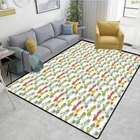 Cars Floral Area Rug Soft, Formula Race Theme Pattern Professional Drivers Ready to Go in Vintage Sports Cars, Durable Rugs - Living, Dinning, Office, Rooms & Bedrrom, Hallway Carpet(5'x 8')