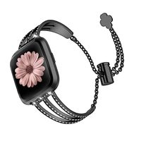 Jewonder Bling Bands Compatible with Fitbit Versa and Versa Lite for Women SE Special Edition Stainless Steel Metal Band Bangle Bracelet Accessories Black