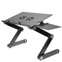Vented Laptop Stand Riser & Computer Desk - Multifunctional Adjustable Portable Table, Bed Tray with Ergonomic Dual Layer Tabletop Design | Black - Aluminum