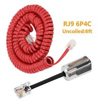 Telephone Handset Cord Detangler,Uvital 1 Pack Landline Handset Cord Cable 6Ft Uncoiled(0.72 Ft Coiled) and 1 Pack Anti-Tangle Telephone Cord Untangler 360 Degree Rotating Swivel Cord(Red)