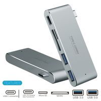 USB C Hub Adapter,5 in 1 Type-C Hub Multiport Adapter with Type C Pass-Through Charging Port,USB C PD Charging Port, 2 Port USB 3.0 Hub, SD/Micro SD Card Reader for MacBook Pro and Other Laptops