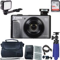Canon PowerShot SX730 HS Digital Camera (Black) with 64 GB Card + LED Compact On-Camera Light + Premium Camera Case + 2 Batteries + Tripod