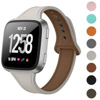DAIKA Leather Bands Compatible with Fitbit Versa/Versa 2/Versa Lite for Women Men Slim Soft Replacement Strap for Fitbit Versa Smart Watch(L/6.8"-8.9",Light Grey)