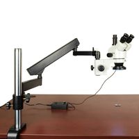 OMAX 7X-45X Zoom Trinocular Articulating Arm Stereo Microscope with Vertical Post and 144 LED Ring Light with Light Control Box