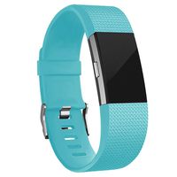 iGK Replacement Bands Compatible for Fitbit Charge 2, Adjustable Replacement Bands with Metal Clasp Classic Edition Cyan Large