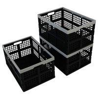 Qsbon Plastic Folding Storage Crates, Collapsible Basket, 40 L, Set of 3